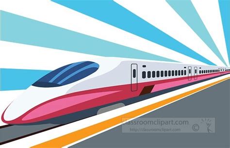 Train Clipart-bullet train in pink and white color on station train clipart