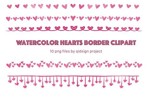 10 Watercolor Heart Border Clipart, Hearts image