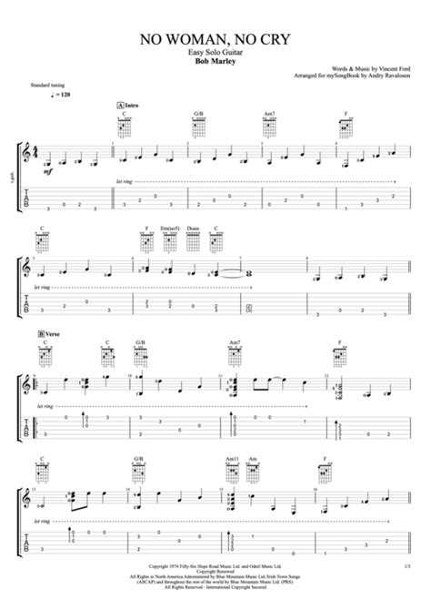 No Woman, No Cry by Bob Marley - Solo Guitar Guitar Pro Tab ...