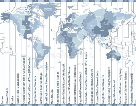 World Time Zones Vector Map with Countries Names and Borders Stock ...