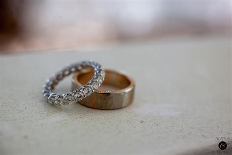 Gorgeous diamond wedding ring and gold grooms ring {Photo by Bustle ...