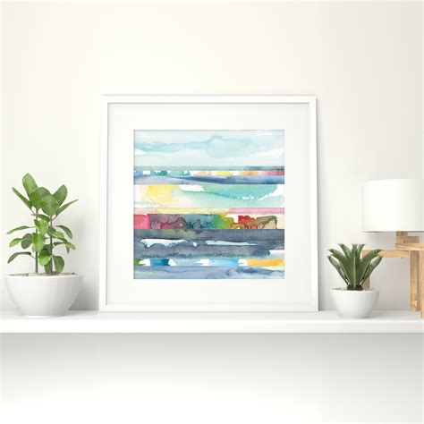 Colorful Abstract Watercolor Ocean Print / Small Art Prints / | Etsy