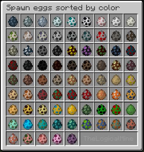 Minecraft spawn eggs sorted by color! : r/ColorBlind