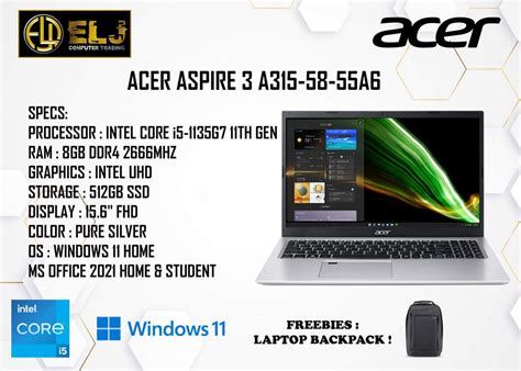 ACER ASPIRE 3 (INTEL CORE i5 11th GEN), Computers & Tech, Laptops ...