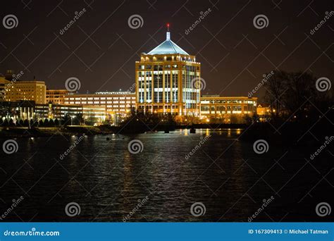 Skyline of Wausau, Wisconsin at Night Next To the Wisconsin River Stock ...