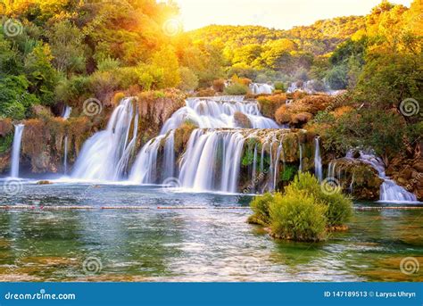 Amazing Nature Landscape, Famous Waterfall Skradinski Buk at Sunrise, Croatia, Outdoor Travel ...