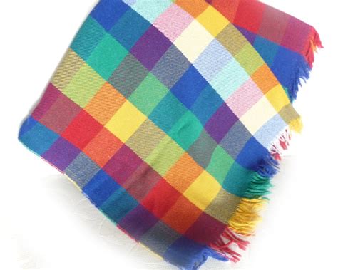 Colorful Plaid Winter Throw Blanket Bright Check Squares