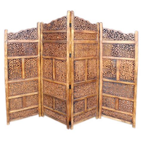 Wood Room Divider 4 Panel Carved Screen - Walmart.com - Walmart.com