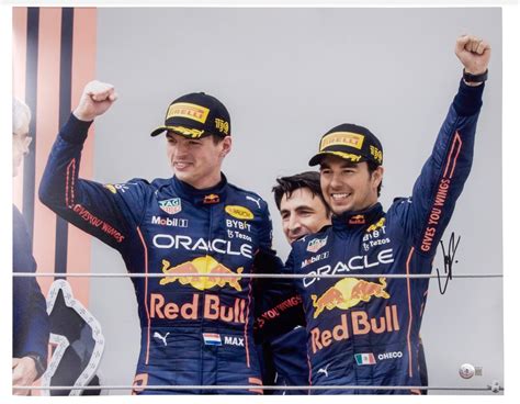 Sergio Perez Signed Podium Photograph with Max Verstappen - CharityStars