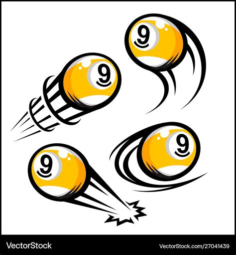 Billiard 9 ball swoosh set 4 Royalty Free Vector Image