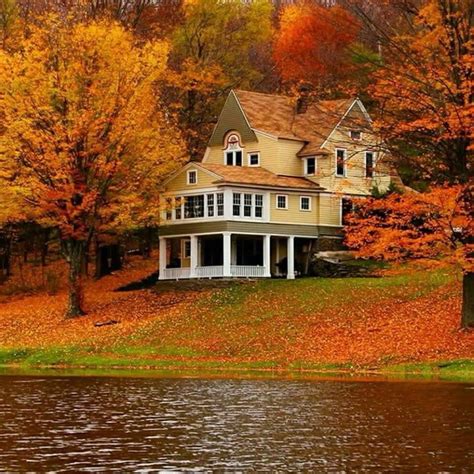 Dreamy Autumn home scene... | Dream house exterior, Autumn scenery, Lake house