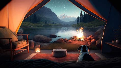 Lakefront Tent Camping at Night / Lake ASMR Ambience and Soothing Campfire / Peaceful Night's ...