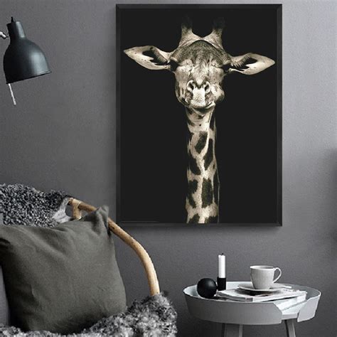 Top selling animal canvas painting Black And White Giraff Wall art Picture for Living Room ...