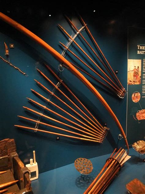 Collection of arrows and associated artifacts from the Mary Rose Museum, photographed by ...