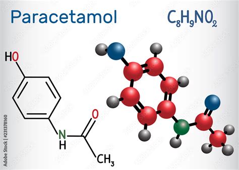 Paracetamol (acetaminophen) drug molecule. Structural chemical formula ...