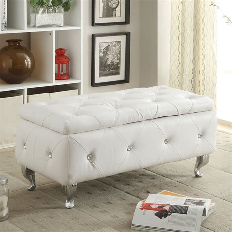 White Crystal Tufted Storage Bench