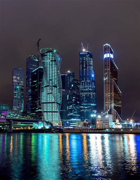 Skyscrapers at night editorial stock photo. Image of business - 68437968