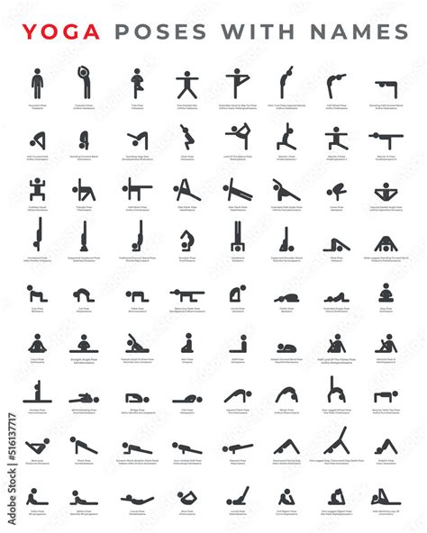 Big set of Yoga poses Asanas with names. Vector Illustration. Stock Vector | Adobe Stock