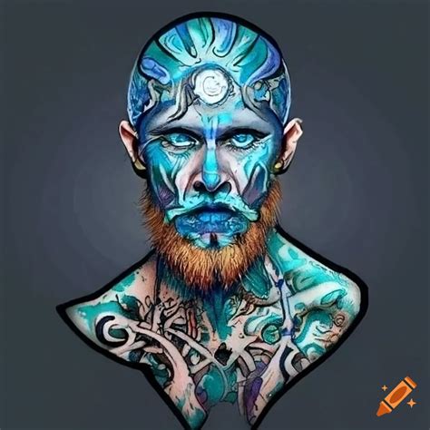 Bearded man with blue celtic face tattoos