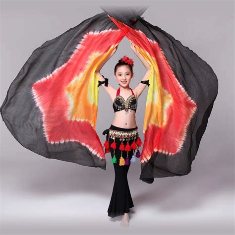 Children Dance Props 100% Silk Stage Performance Colored Wings with Sticks Half Circle Belly ...