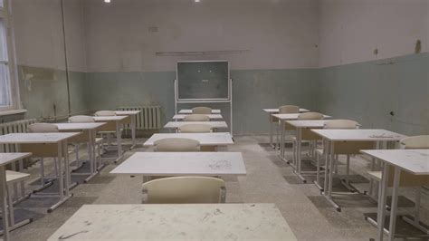 Empty Classroom With Wooden Desks White Stock Footage SBV-348586228 - Storyblocks