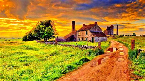 OLD FARM AFTER a STORM, sunset, sky, old, clouds, sunrays, splendor ...