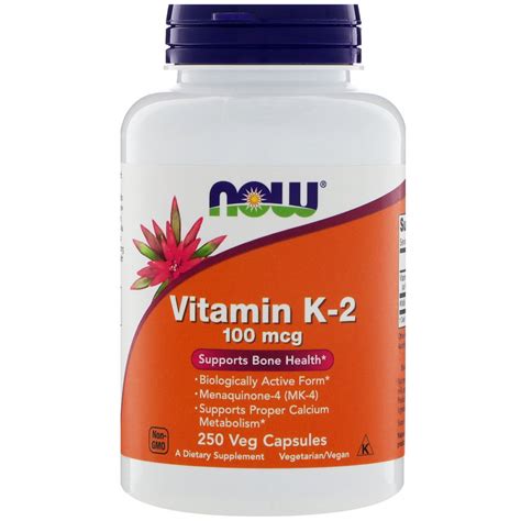 Now Foods Vitamin K-2, 100 mcg , 250 Veg Capsules - Walmart.com - Walmart.com