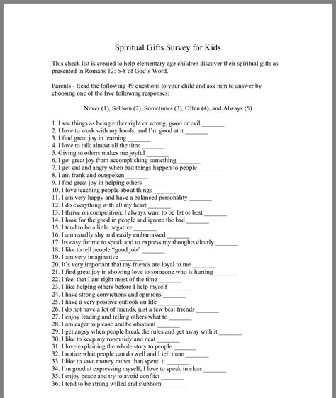 Free Printable Spiritual Gifts Test