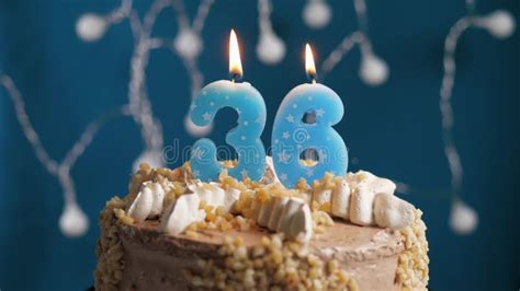 Birthday Cake with 36 Number Candle on Blue Backgraund Stock Image - Image of festive, year ...