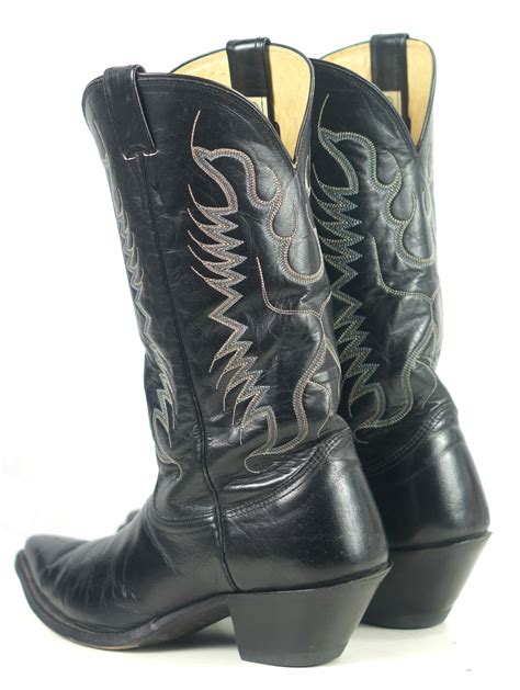 Nocona Black Leather Pointy Toe Cowboy Western Boots Vintage US Made ...