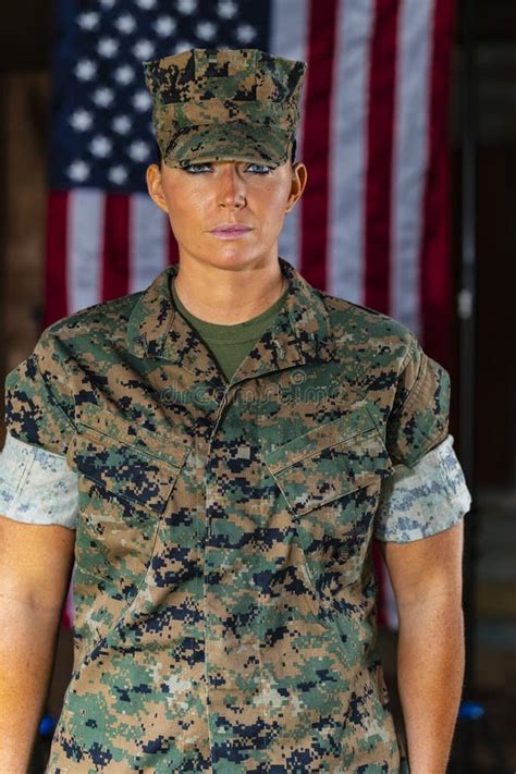 A United States Female Marine Posing in a Military Uniform Stock Photo - Image of caucasian ...