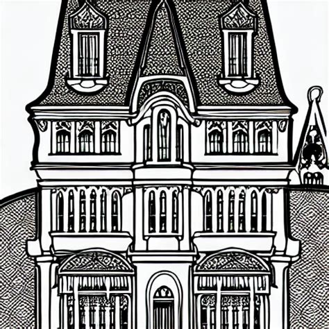 Gothic Art Nouveau Mansion Coloring Book Drawing · Creative Fabrica