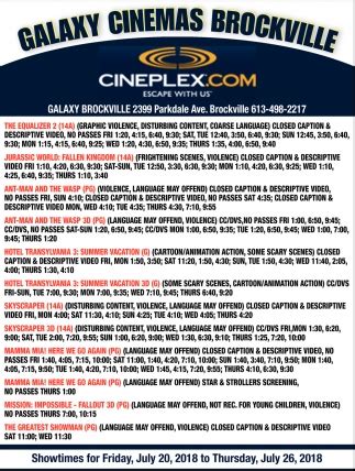 Cinema Listing, Galaxy Cinemas Brockville, Brockville, ON