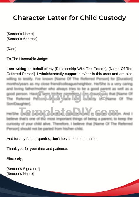 Character Letter for Child Custody Sample Template PDF Word