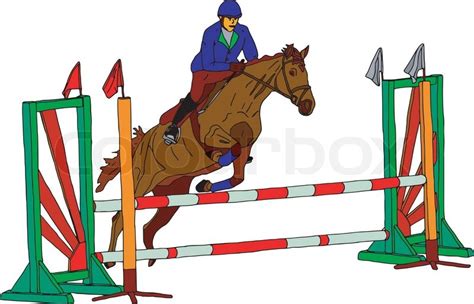 Horse jumping with rider on white ... | Stock vector | Colourbox