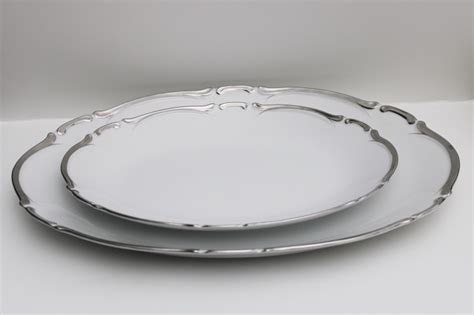 vintage Starlight Harmony House china platinum silver on white platters ...