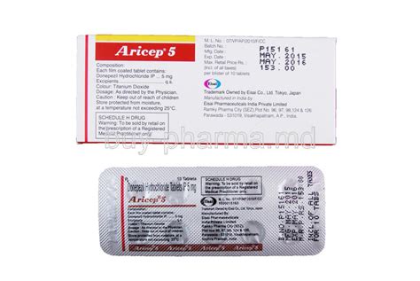 Buy Aricep (Donepezil HCl) 5mg 10mg 10's Tablet Online