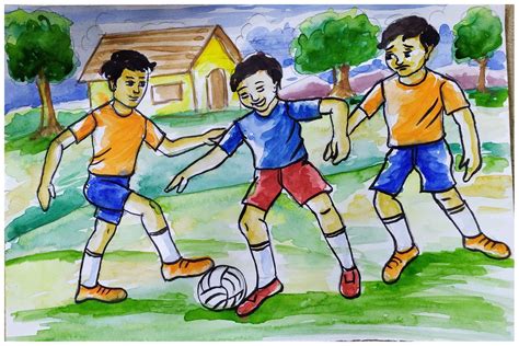 How to draw kids playing football | Elementary drawing, Drawing for ...