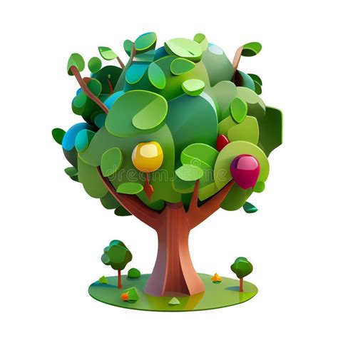 3d Icon Polygonal Summer Tree with Fruits, Modern Low Poly Illustration ...