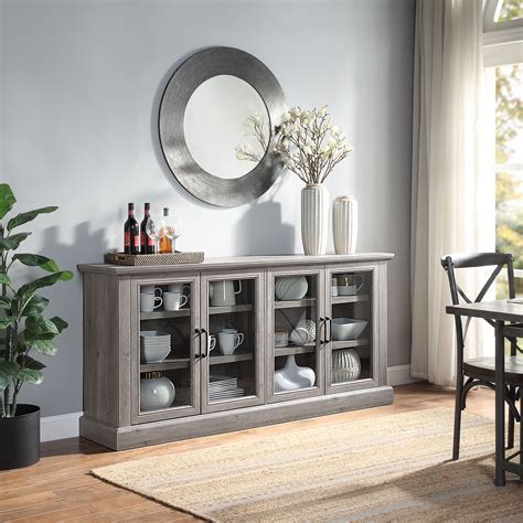 BELLEZE Liam 70" Rustic Farmhouse Wood Sideboard Universal Stand 4 ...