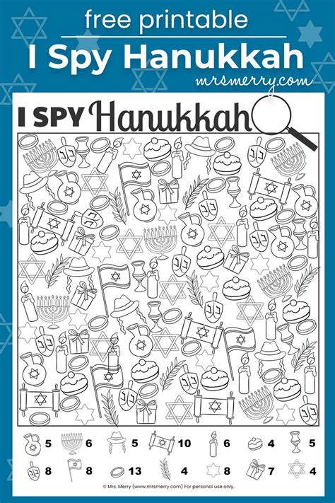 I Spy Hanukkah Free Printable - Holiday Games for Kids | Mrs. Merry | Holiday activities for ...