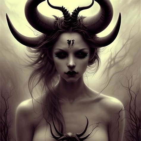 Demon with Horns and Flowing Hair · Creative Fabrica