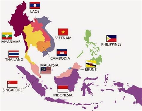 a map with all the states and their flags in purple, green, red, yellow ...