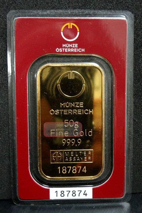 Munze Osterreich 50 Gr 999. 9 Fine Gold Bar. Certified