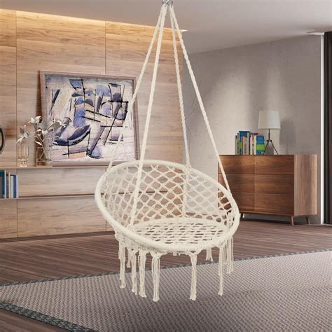 UBesGoo Handwoven Cotton Macrame Hammock Hanging Chair Swing for Indoor & Outdoor -Beige ...