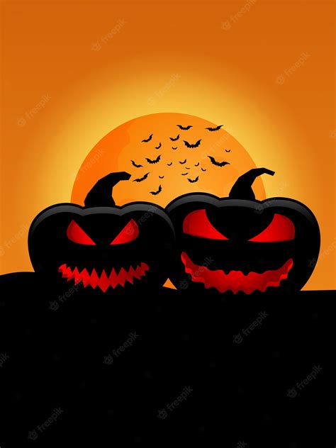 Premium Vector | Silhouette pumpkins with full moon in halloween night illustration