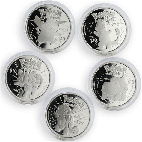 Niue 10 dollars, set of 5 coins, Pokemon Series proof silver 2001 | Coinsberg