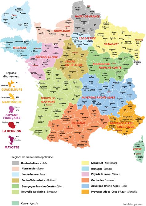 Carte De France Avec Les Regions / List of French Administrative Departments by Region - Spencer ...