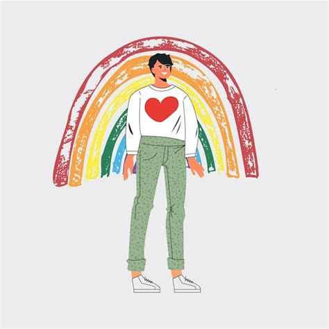 Premium Vector | Young volunteer character with rainbow give and share your love to people ...