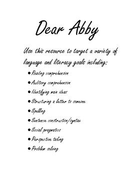 Dear Abby Letters by Teal Radford | Teachers Pay Teachers